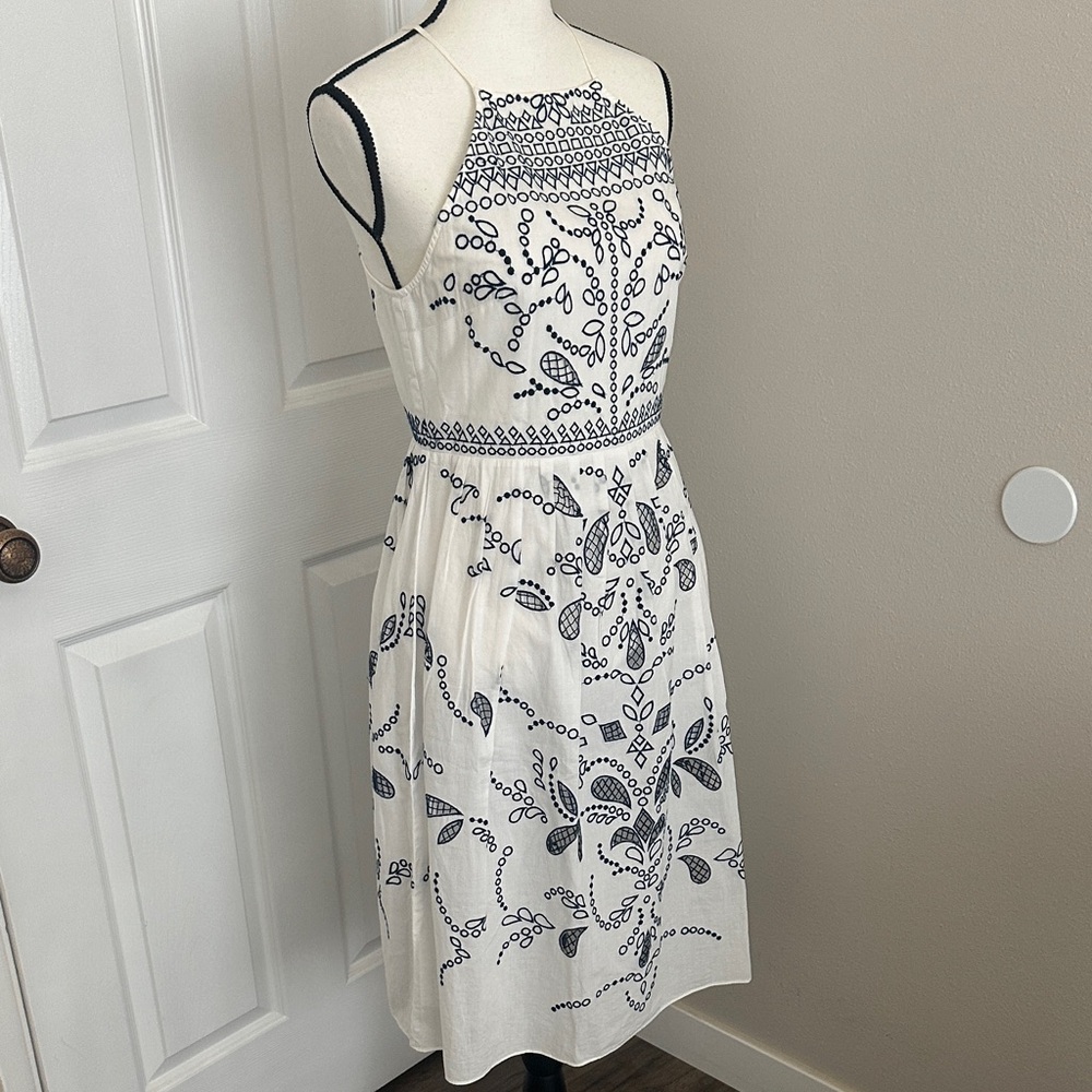 Parker White Dress with Navy Embroidery - Picture 2 of 11